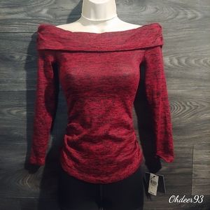 🎉🛍 NWT IZ Byer Red/Blk Marled Lurex Knit Top Size XS